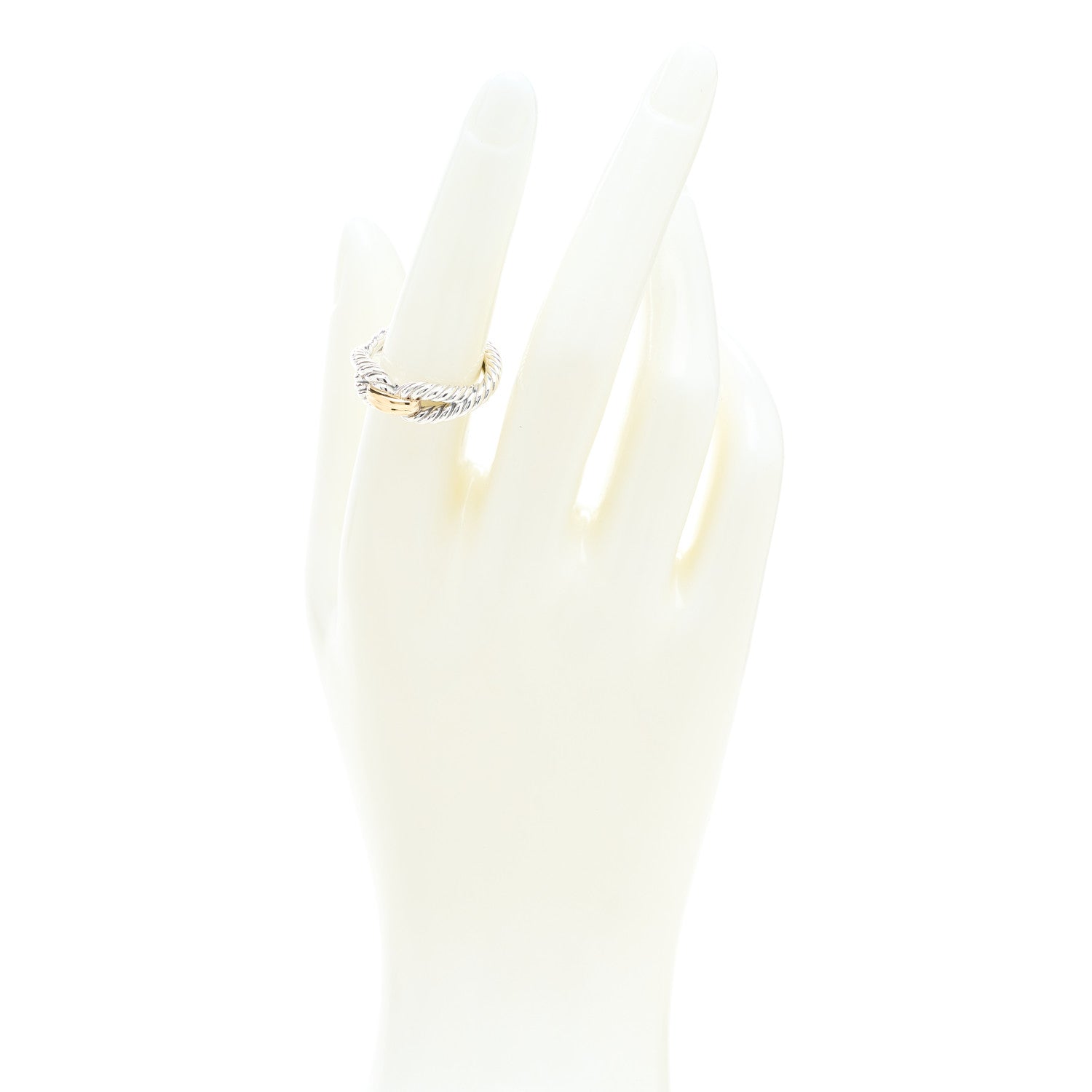 David Yurman Sterling Silver 18K Yellow Gold Cable Loop Ring 53 6.25 2 of 4