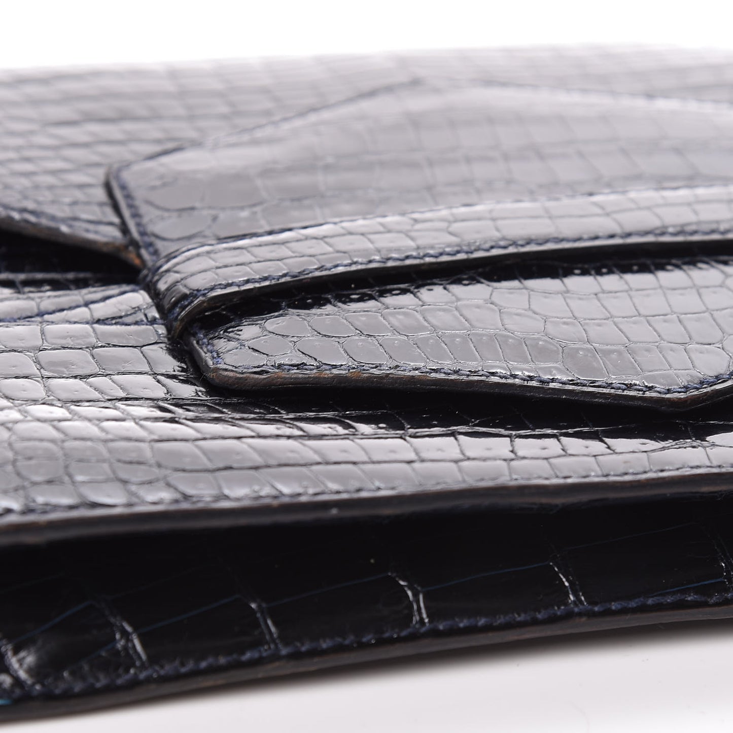 Shiny Crocodile Faco Clutch Bleu Marine