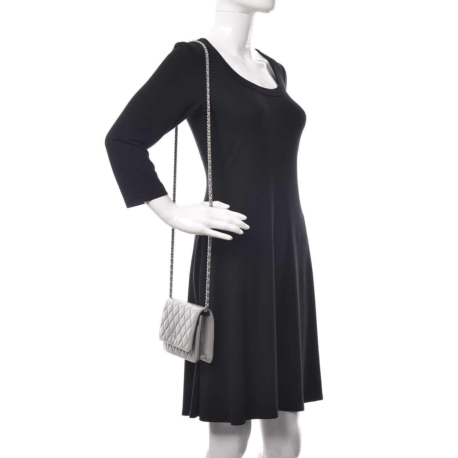 Chanel Caviar Quilted Studded CC Wallet On Chain WOC Grey 2 of 12