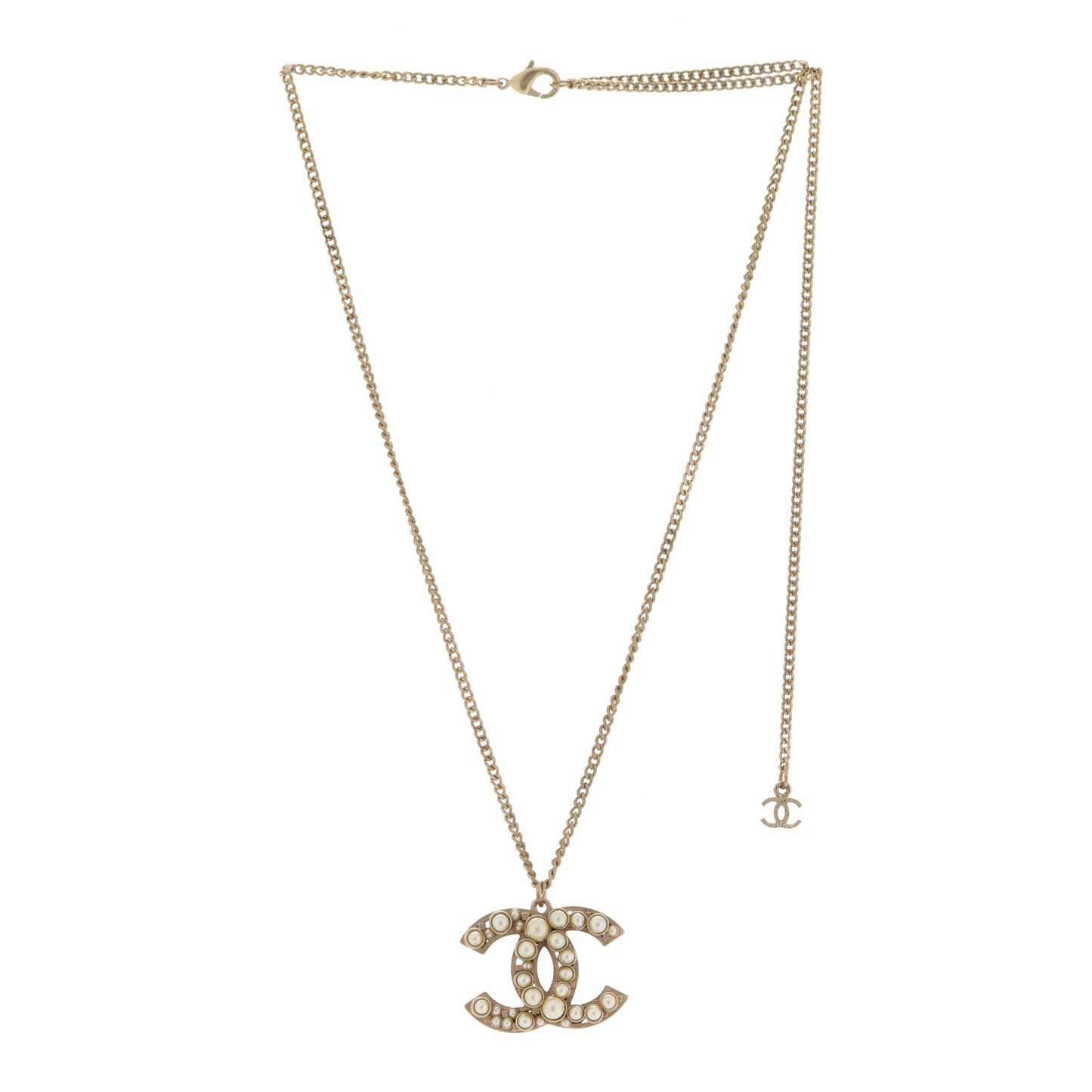 Pearl CC Pendant Necklace Gold