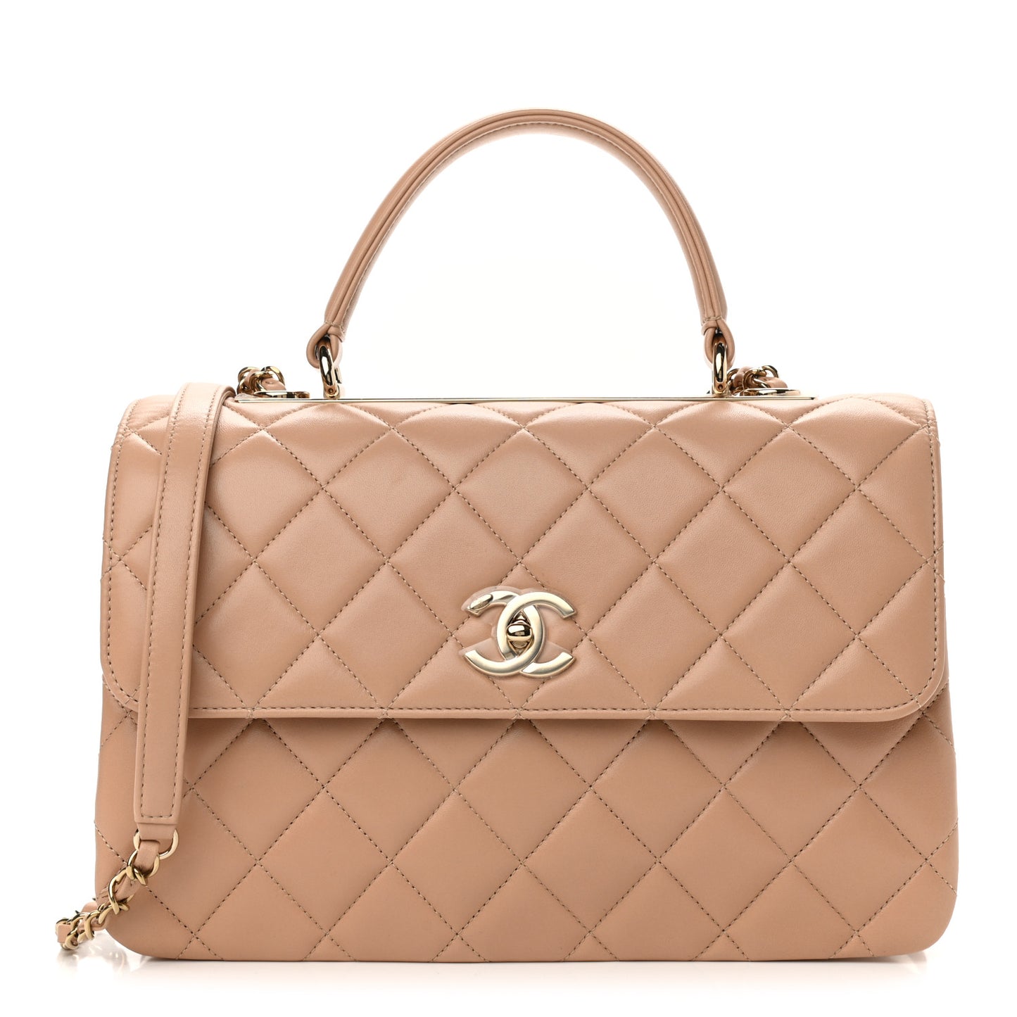 Lambskin Quilted Medium Trendy CC Flap Dual Handle Bag Beige