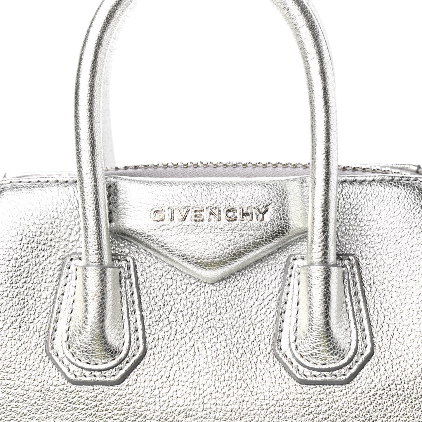 Metallic Sugar Goatskin Mini Antigona Silver