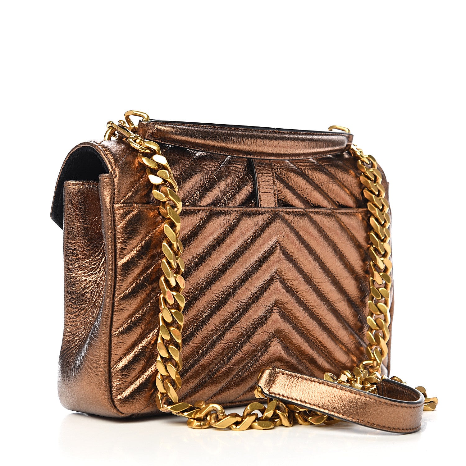Saint Laurent Metallic Calfskin Matelasse Chevron Monogram Medium College Bag Bronze 2 of 9