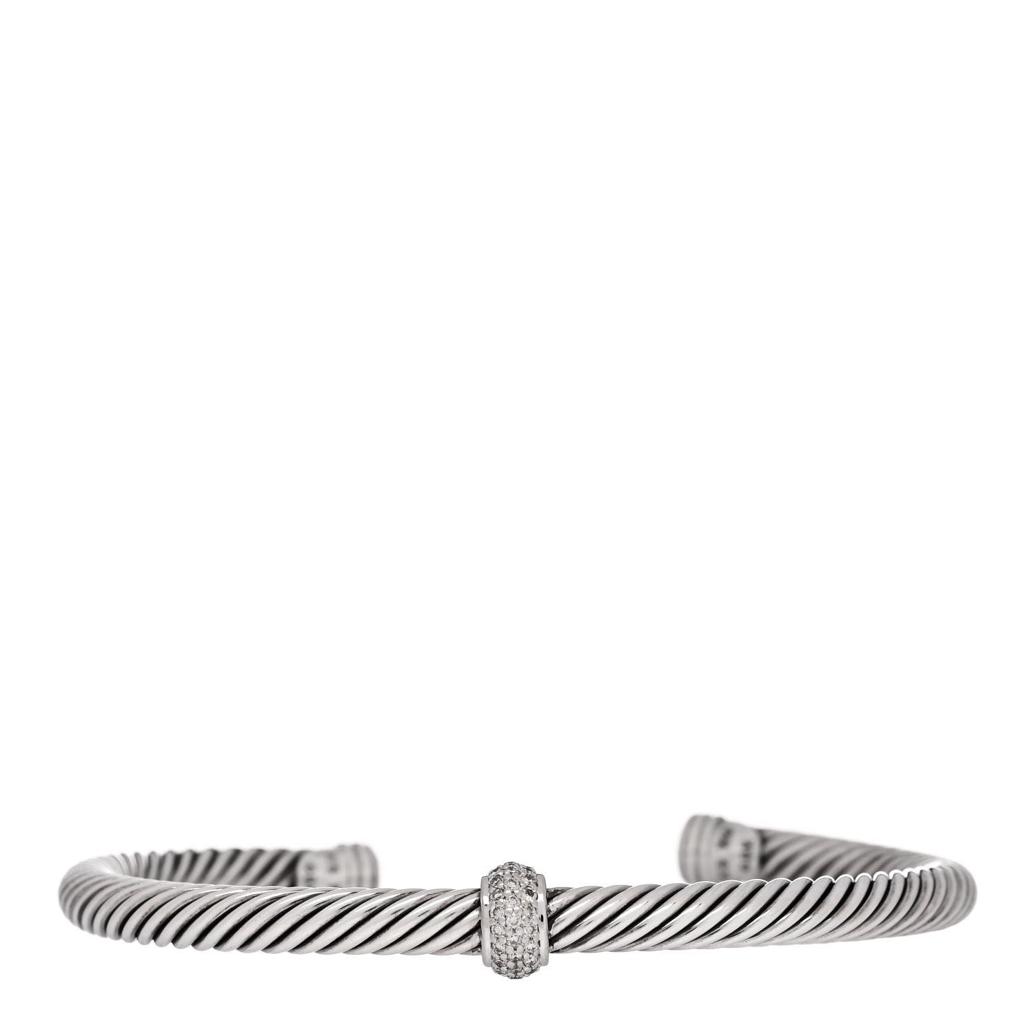 David Yurman Sterling Silver 18K White Gold Diamond 5mm Cable Classics Station Bracelet 1 of 3