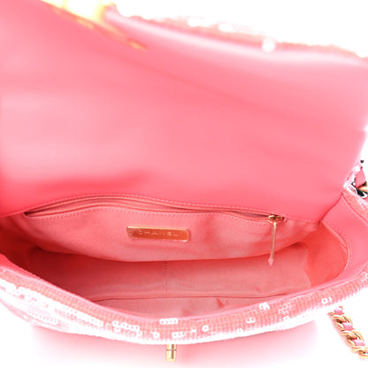Chanel Sequin Quilted Medium Chanel 19 Flap Coral 4 of 5