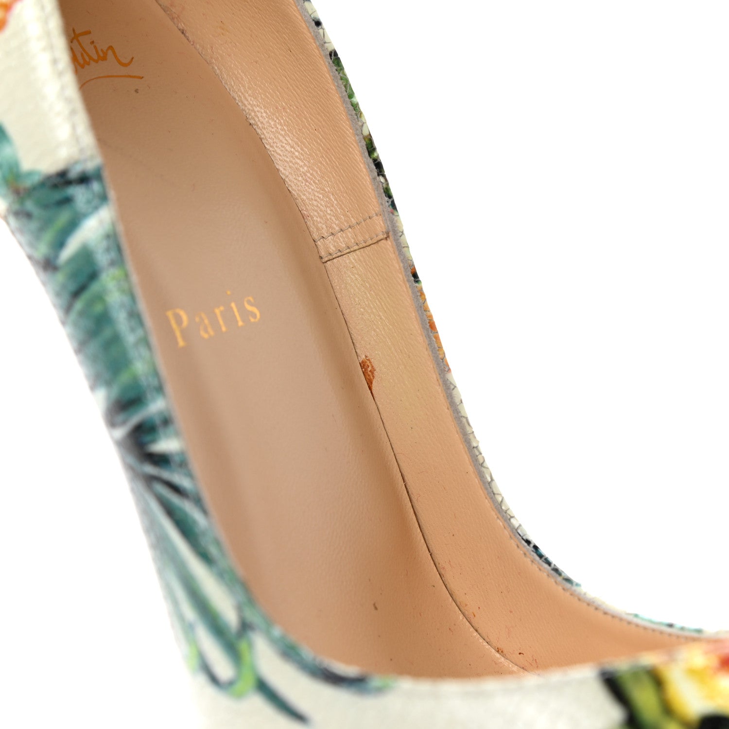 Christian Louboutin Crackled Calfskin Hawaii Print So Kate 120 Pumps 39 White Multi 8 of 9