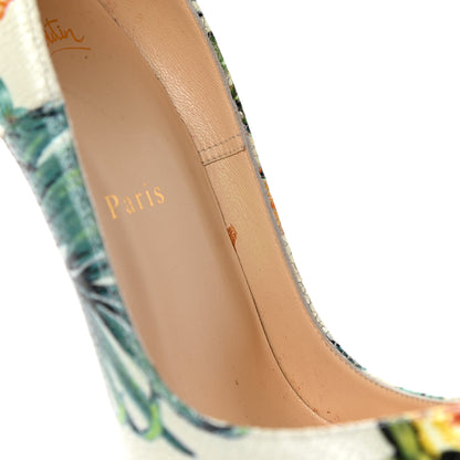 Christian Louboutin Crackled Calfskin Hawaii Print So Kate 120 Pumps 39 White Multi 8 of 9