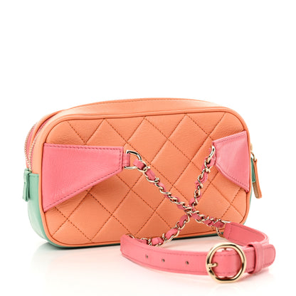 Chanel Goatskin Quilted Tri-Color In & Out Waist Bag Orange Green Pink 3 of 13