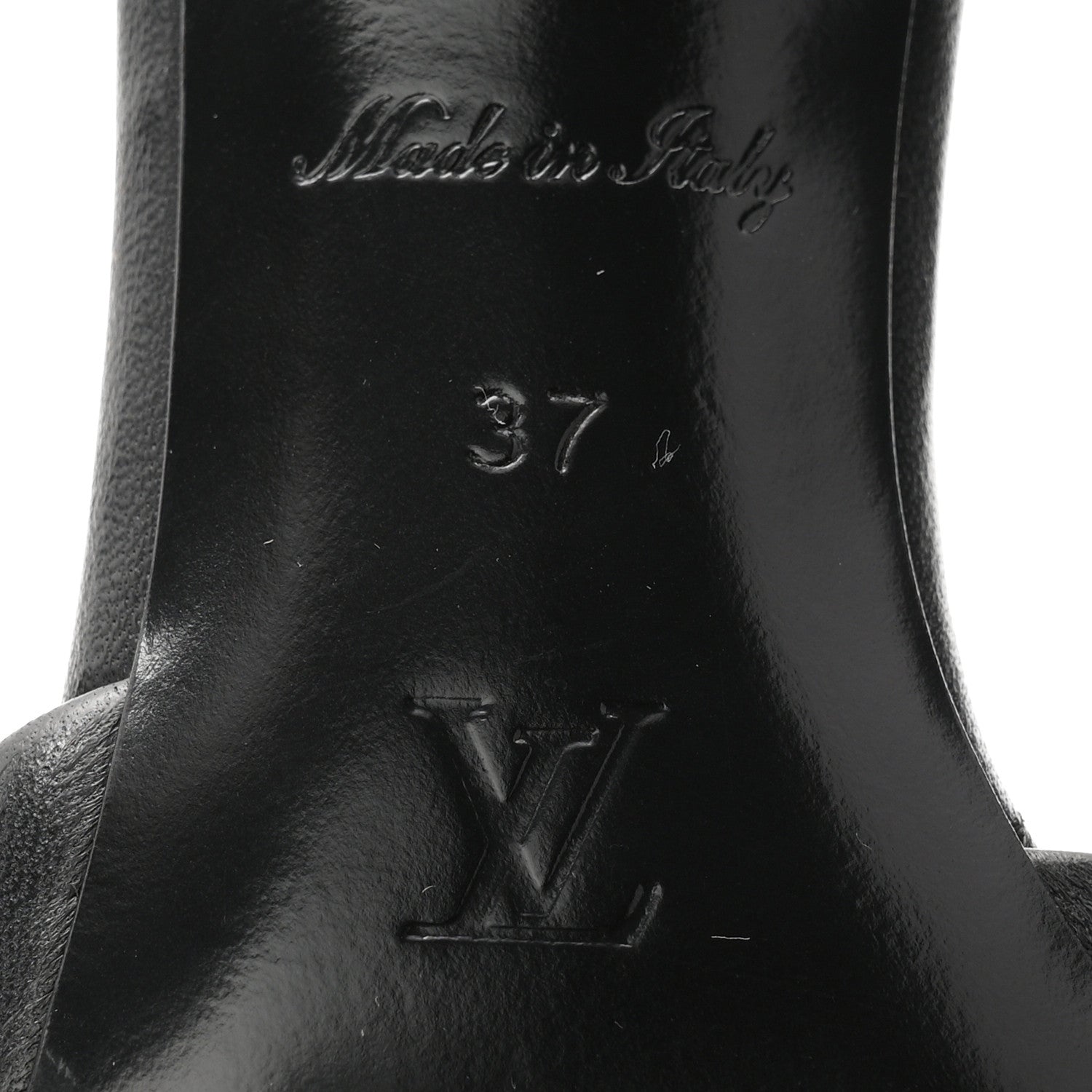 Louis Vuitton Lambskin Embossed Monogram Revival Mid Heel Mules 37 Black 7 of 10