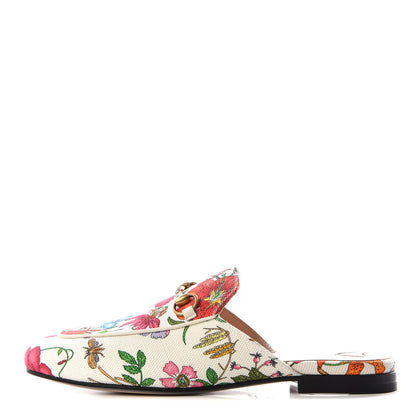 Gucci Canvas Flora Womens Princetown Slippers 38 White Multicolor 1 of 9