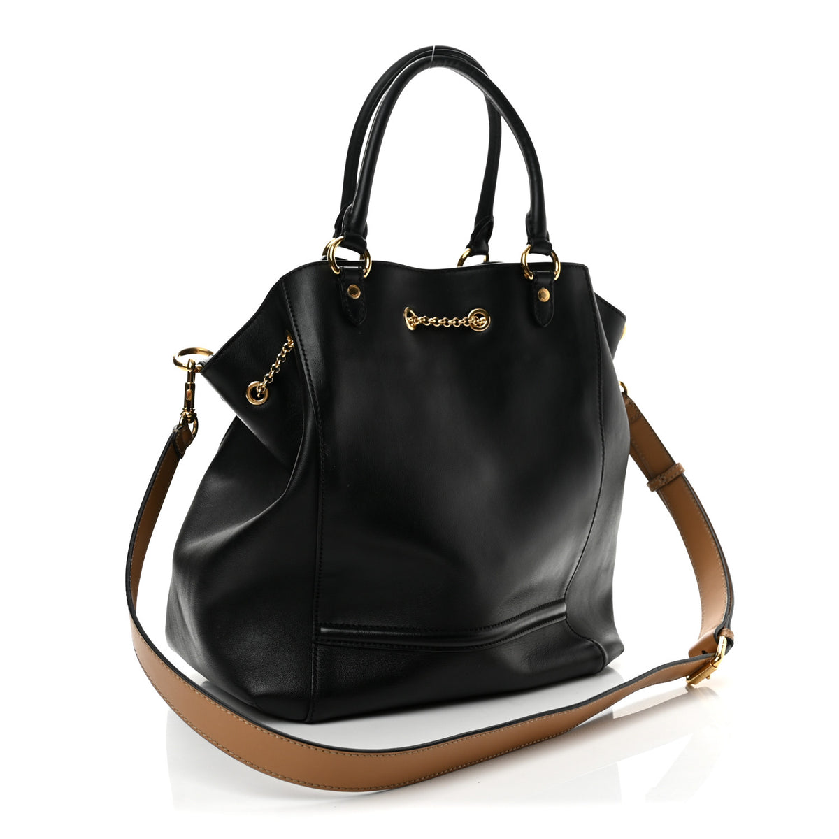 Vitello Grace King Karligraphy Chain Bucket Bag Black Bisquit