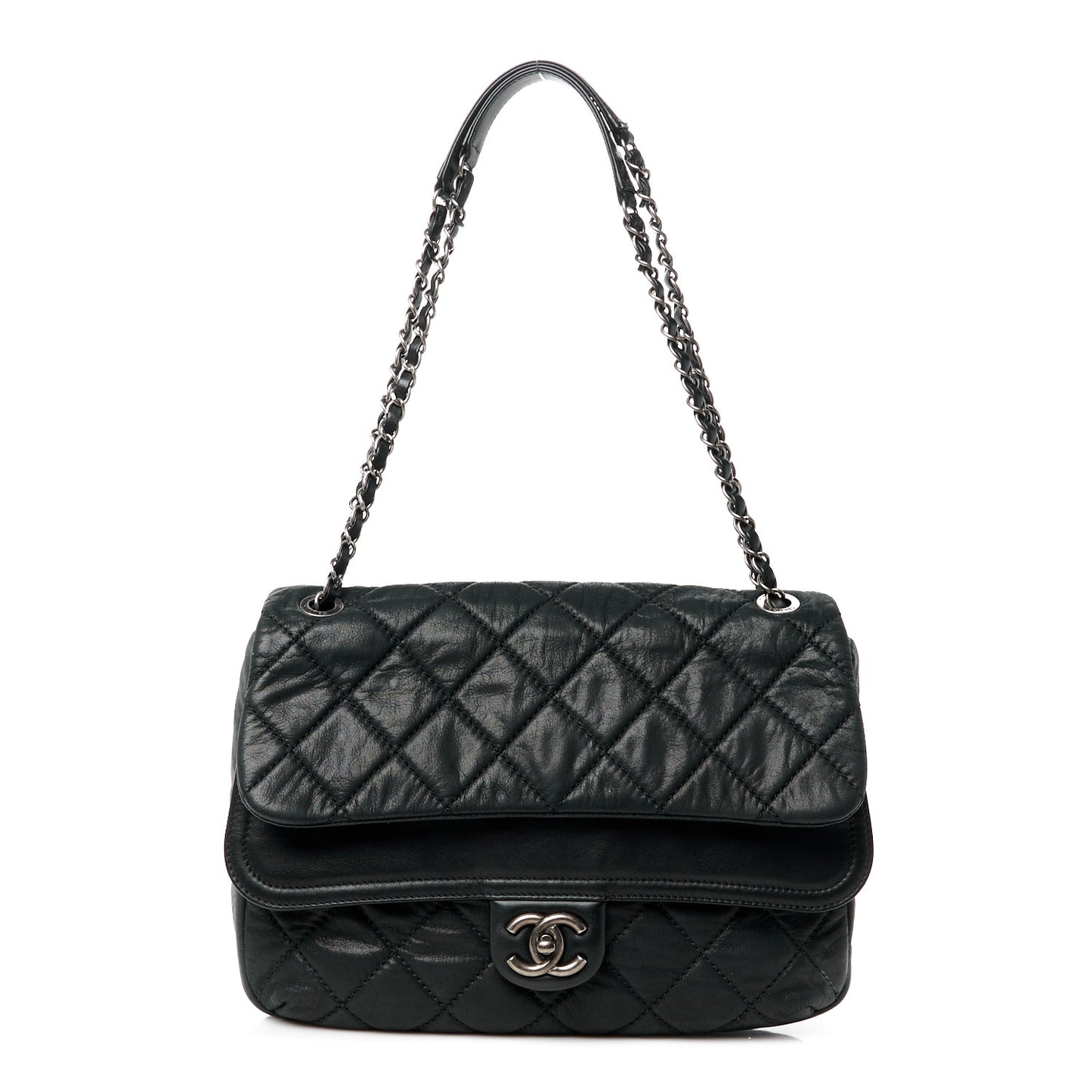 Iridescent Calfskin Jumbo In the Mix Double Flap Black