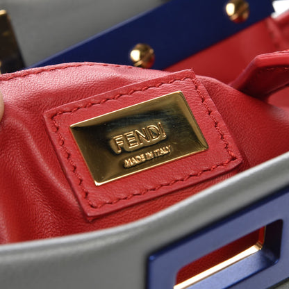 Fendi Nappa Colorblock Mini Peekaboo Iconic Satchel Grigio Chiaro Fragola Blue 6 of 7
