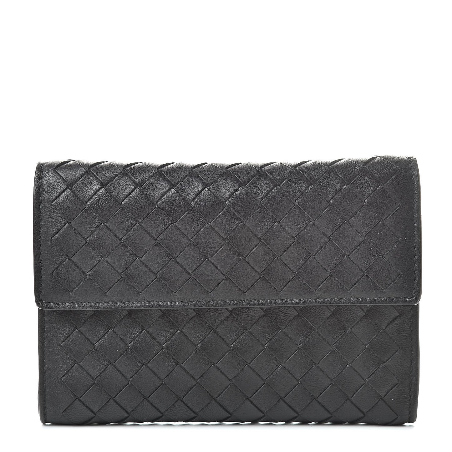 Nappa Intrecciato Continental Compact Flap Wallet Black