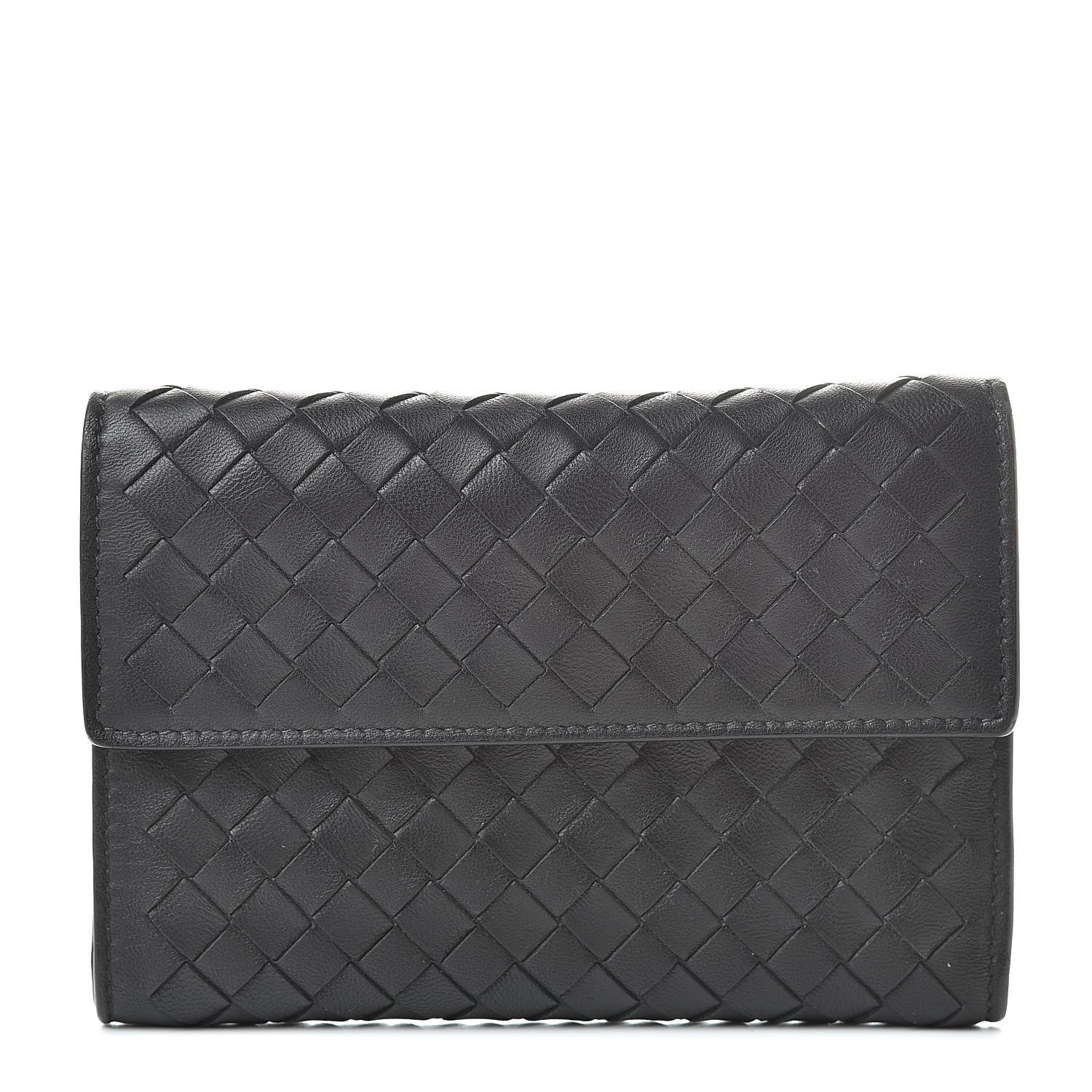 Bottega Veneta Nappa Intrecciato Continental Compact Flap Wallet Black 1 of 9