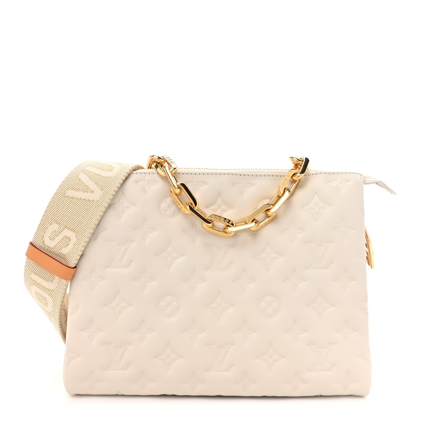 Lambskin Embossed Monogram Coussin PM Beige Cream