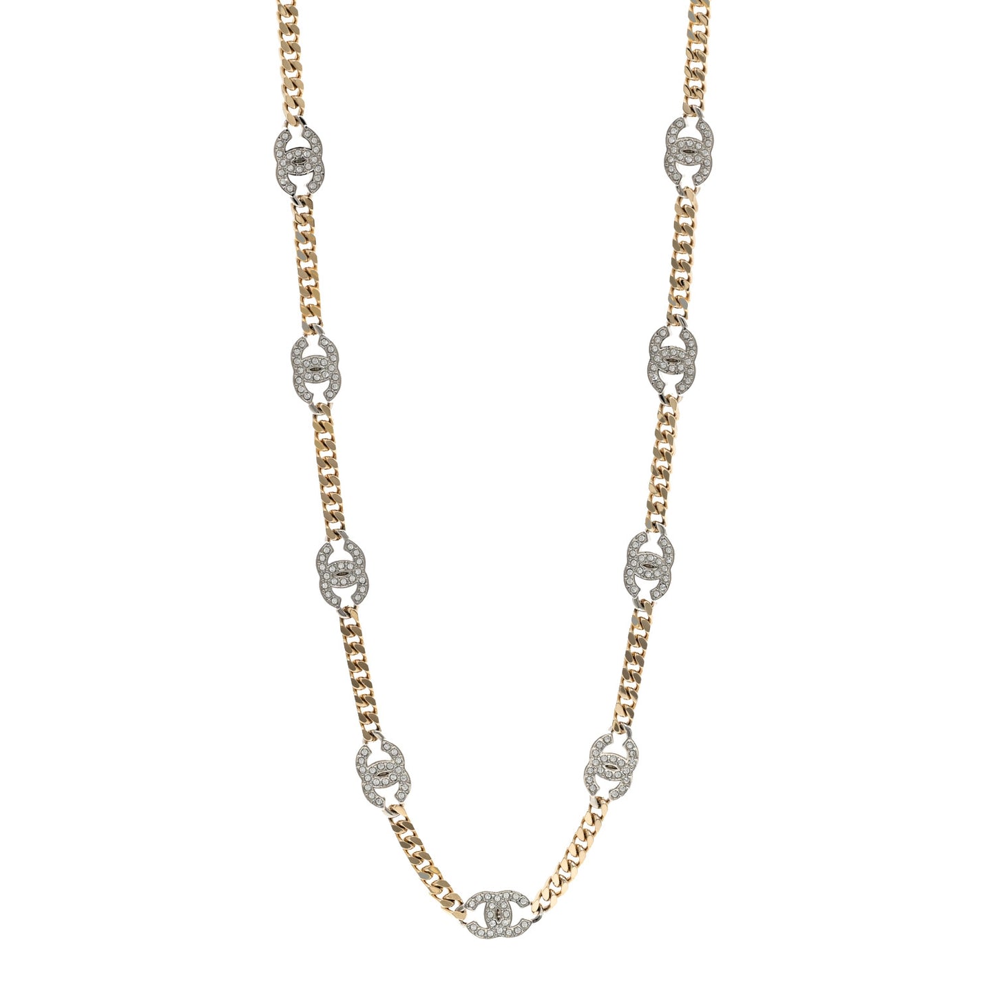 Crystal Chain CC Link Necklace Gold Silver