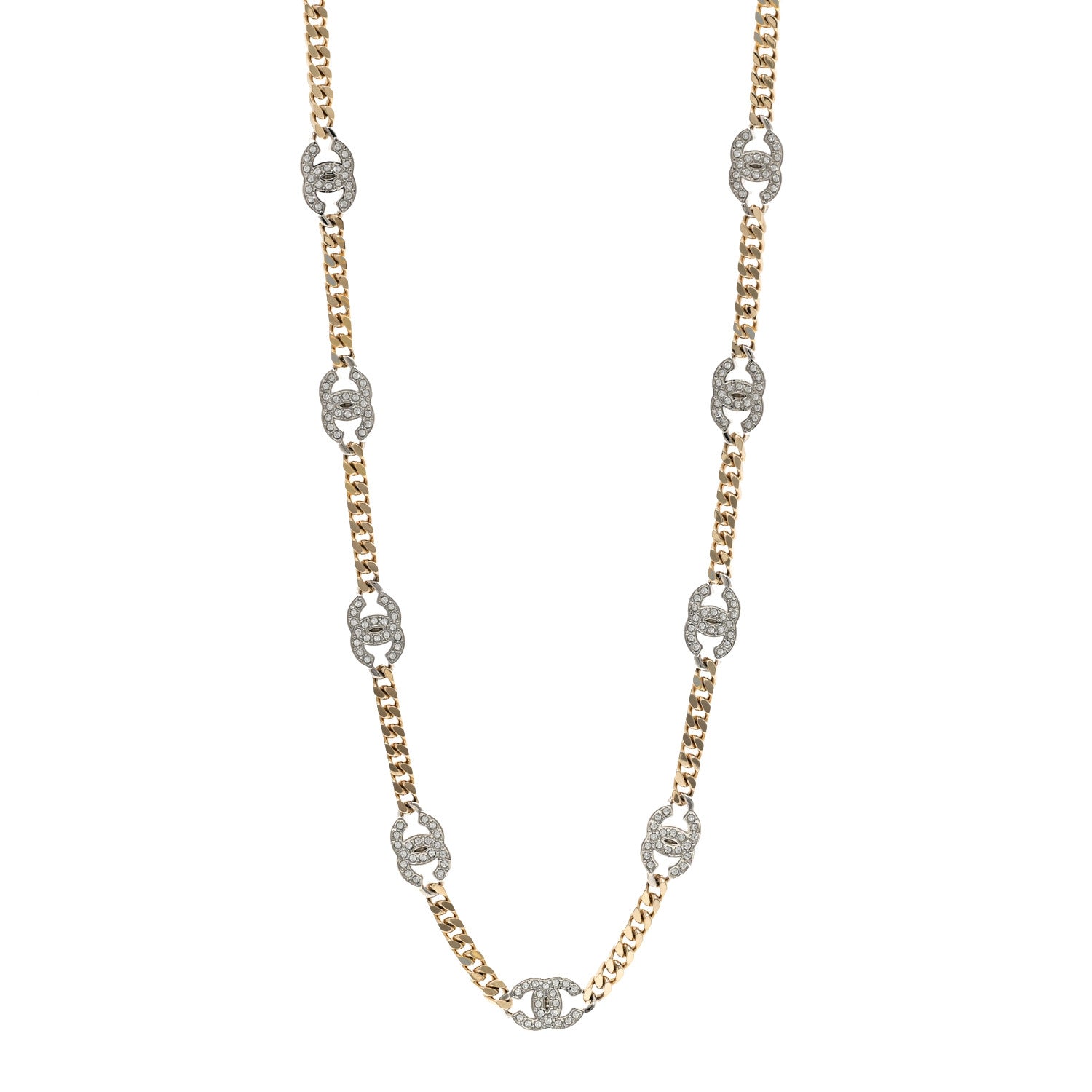 Chanel Crystal Chain CC Link Necklace Gold Silver 1 of 5