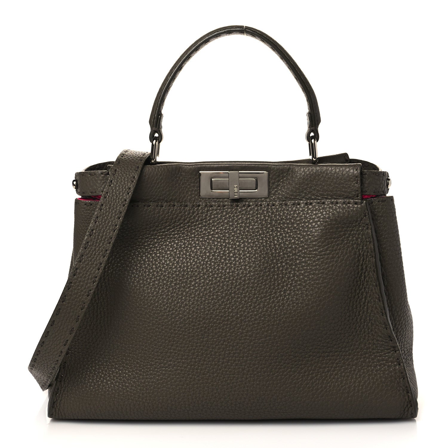 Fendi Cuoio Romano Alcantara Selleria Medium Peekaboo Iconic Satchel Grey Fuchsia 1 of 6