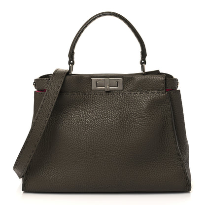 Fendi Cuoio Romano Alcantara Selleria Medium Peekaboo Iconic Satchel Grey Fuchsia 1 of 6