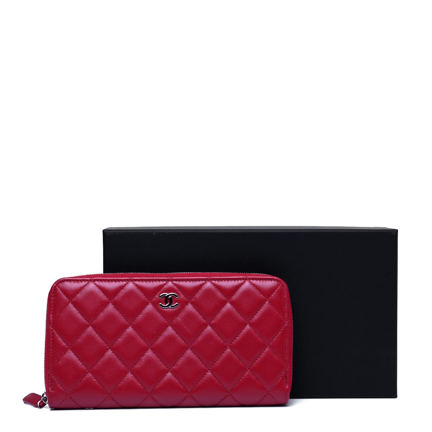Lambskin Quilted Large Gusset Zip Around Wallet Red