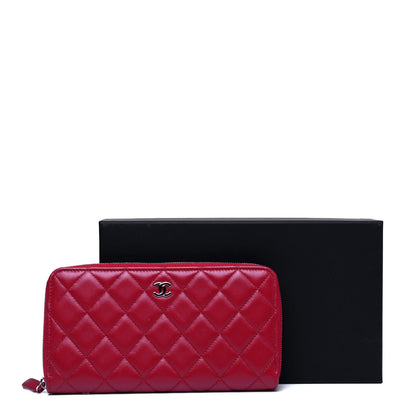 Chanel Lambskin Quilted Large Gusset Zip Around Wallet Red 5 of 5