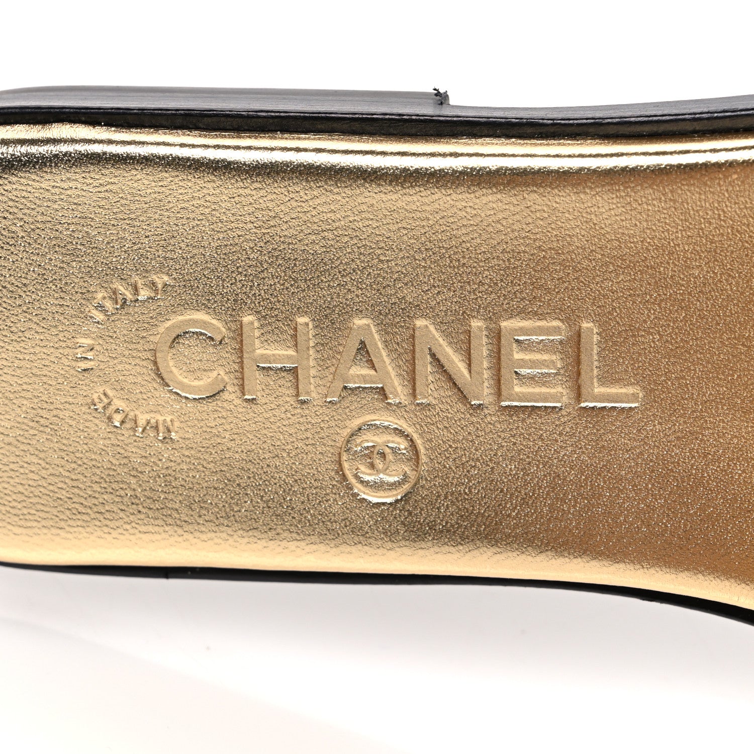 Chanel Crackled Laminated Calfskin CC Cut Out Mules Sandals 37.5 Gold 9 of 11