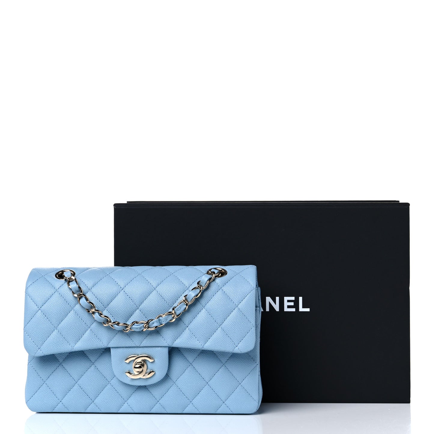 Caviar Quilted Small Double Flap Blue