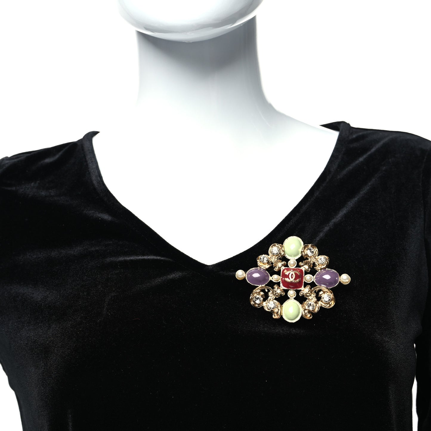 Resin Gripoix Poured Glass Crystal CC Brooch Multicolor