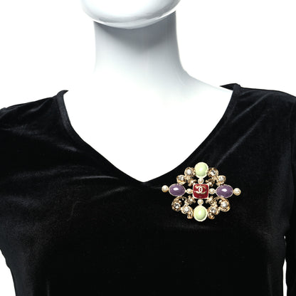 Chanel Resin Gripoix Poured Glass Crystal CC Brooch Multicolor 2 of 4