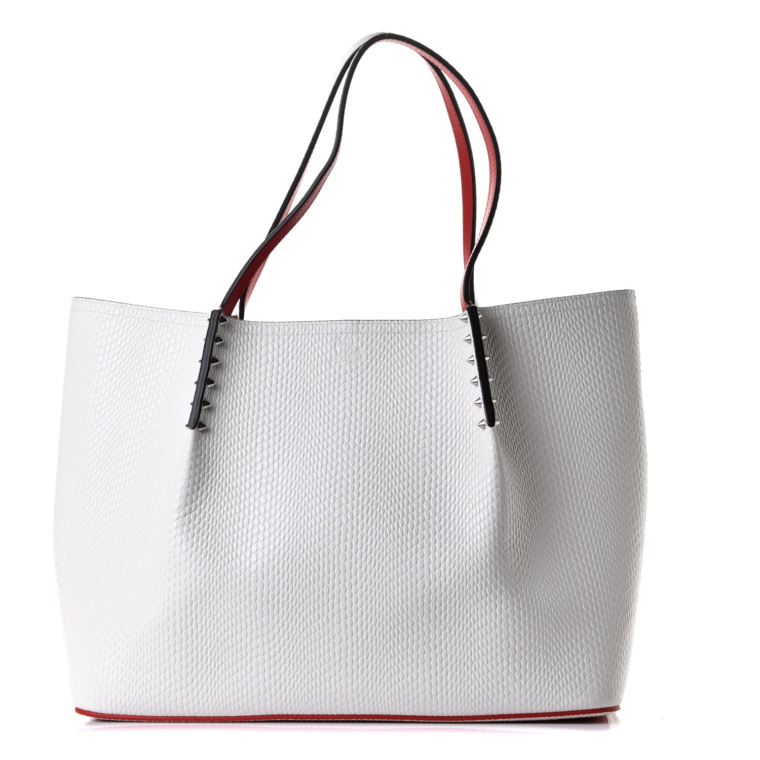Christian Louboutin Calfskin Jurassic Embossed Spiked Large Cabarock Shopper Tote White 1 of 6