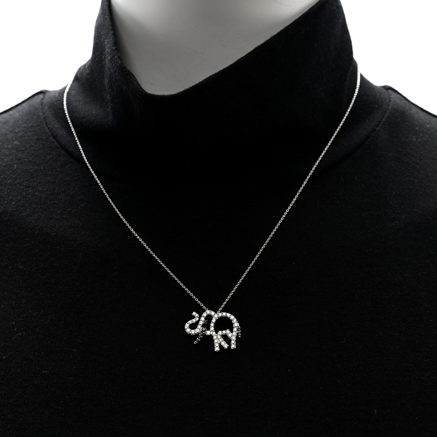 18K White Gold Diamond Elephant Pendant Necklace