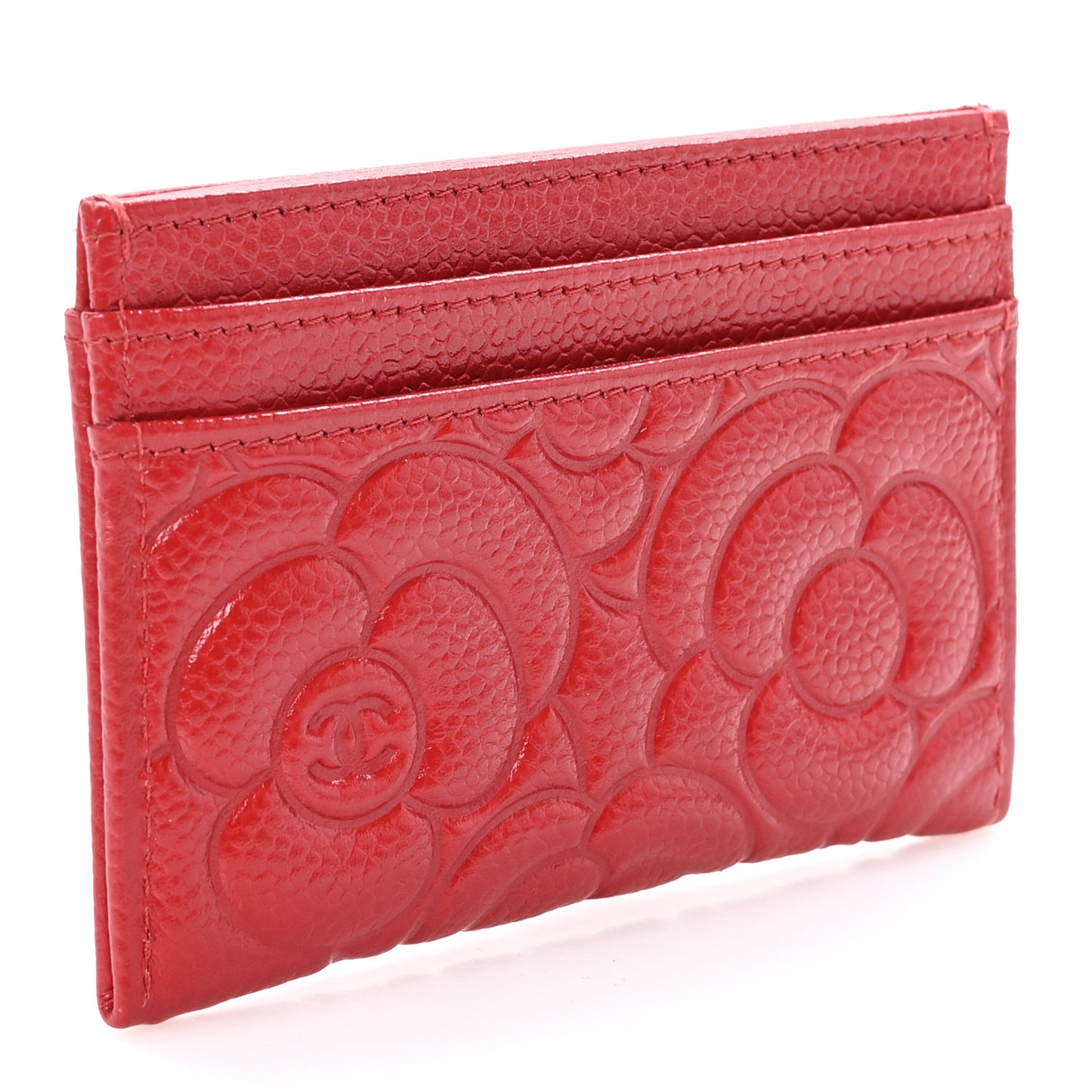 Caviar Camellia Embossed Card Holder Red
