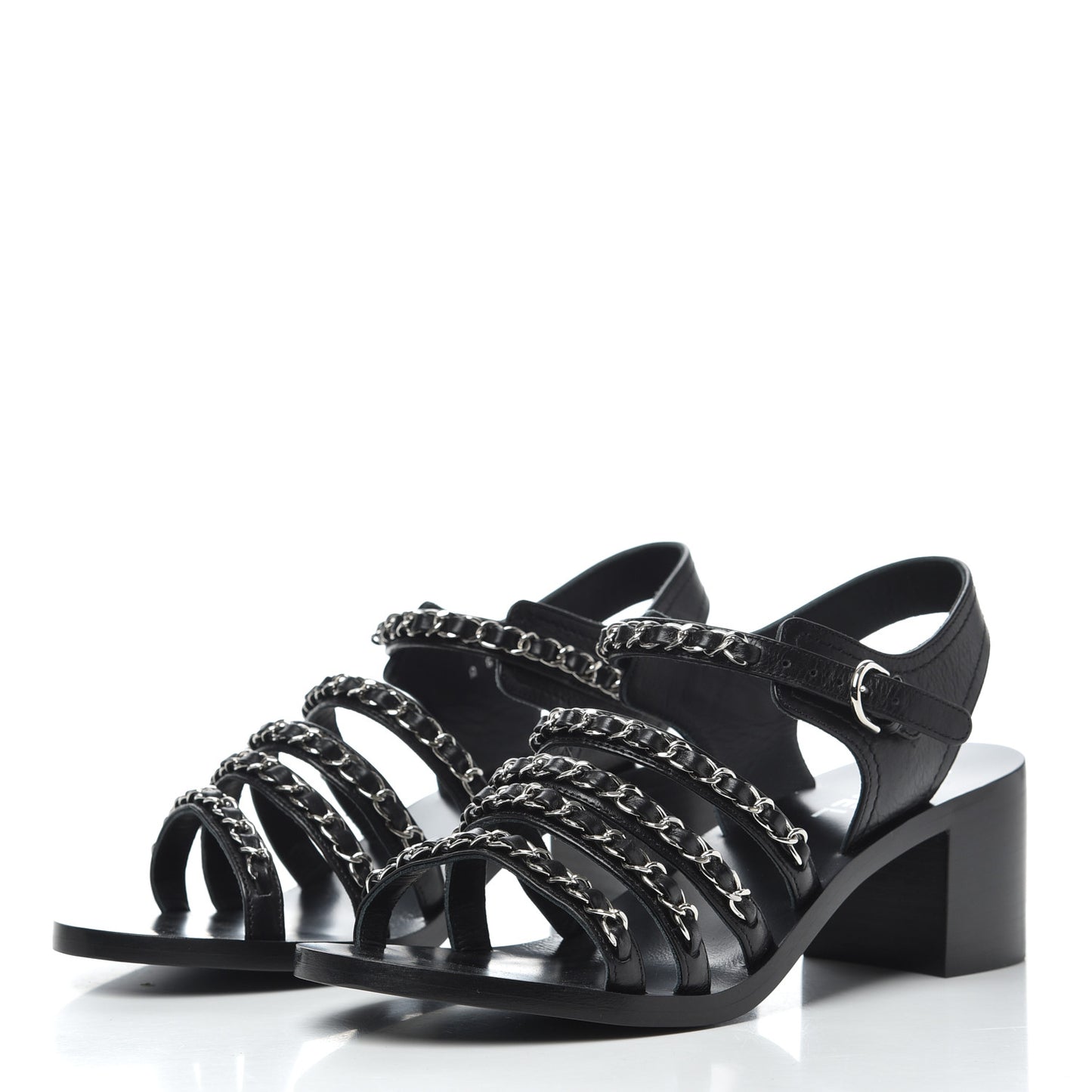Calfskin Chain Sandals 38.5 Black