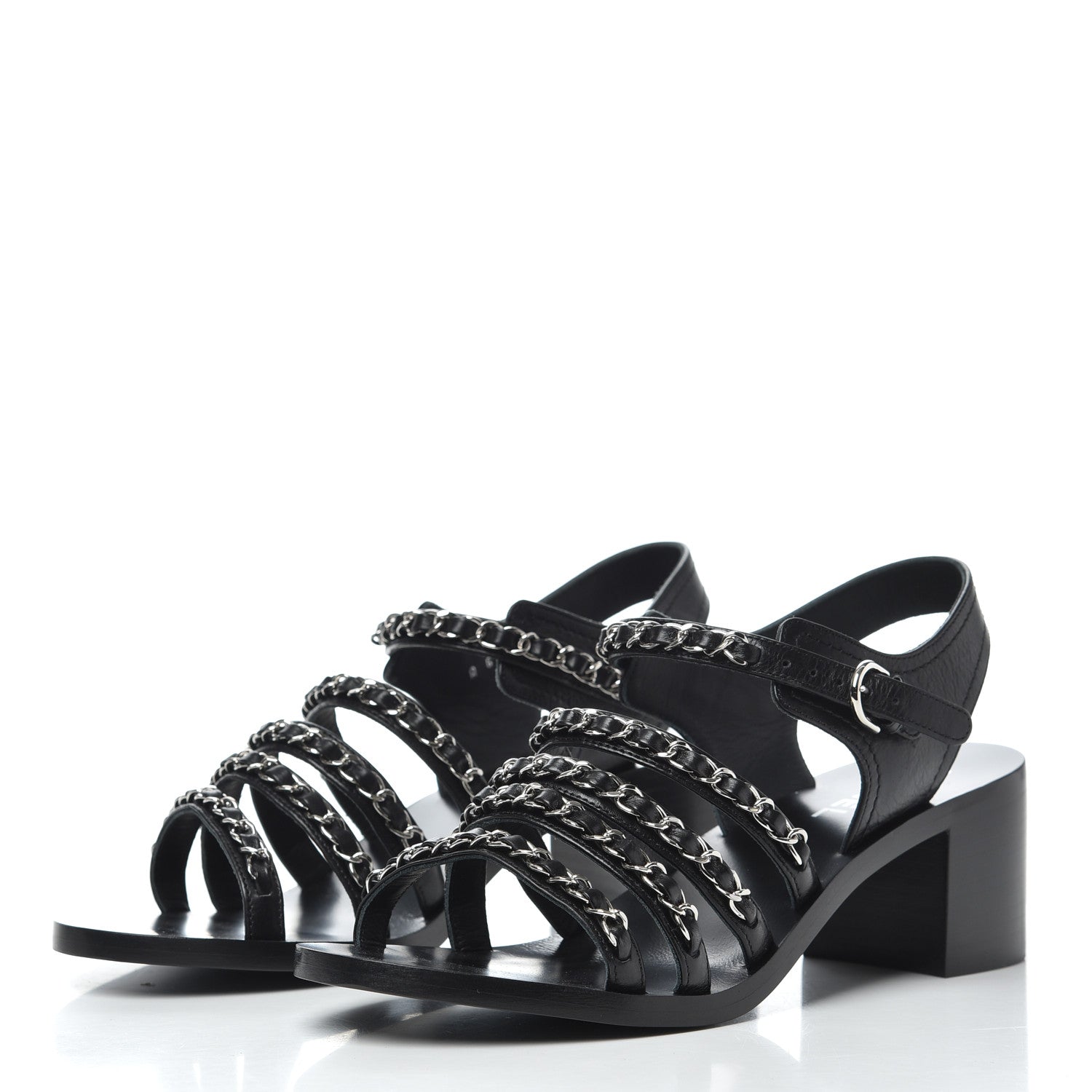 Chanel Calfskin Chain Sandals 38.5 Black 3 of 9