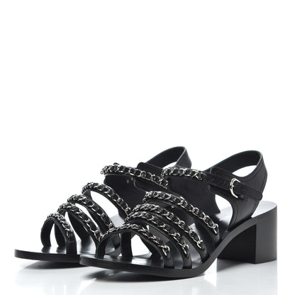 Chanel Calfskin Chain Sandals 38.5 Black 3 of 9