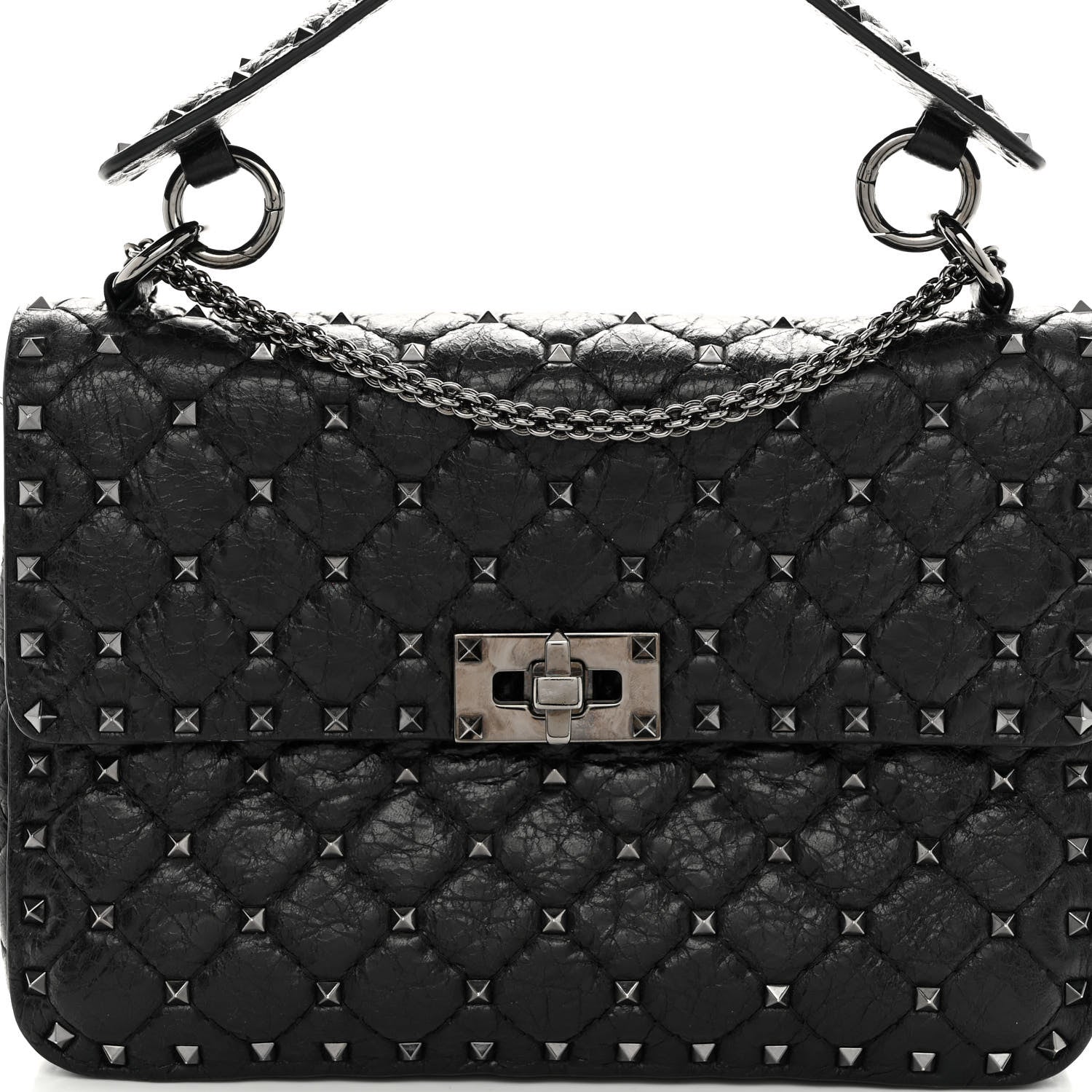 Valentino Garavani Craquele Nappa Medium Rockstud Spike Shoulder Bag Black 7 of 10