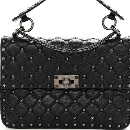 Valentino Garavani Craquele Nappa Medium Rockstud Spike Shoulder Bag Black 7 of 10