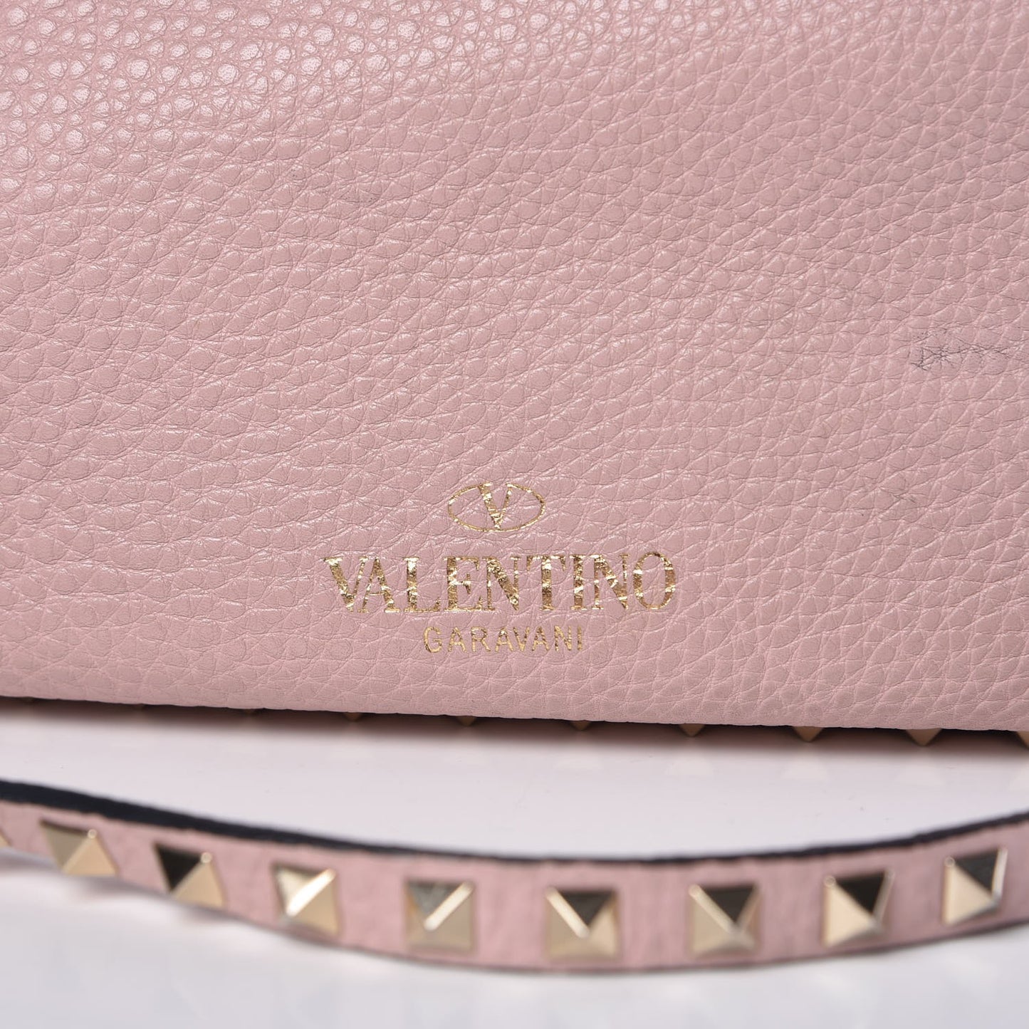 Grained Calfskin Small Rockstud Tote Water Rose