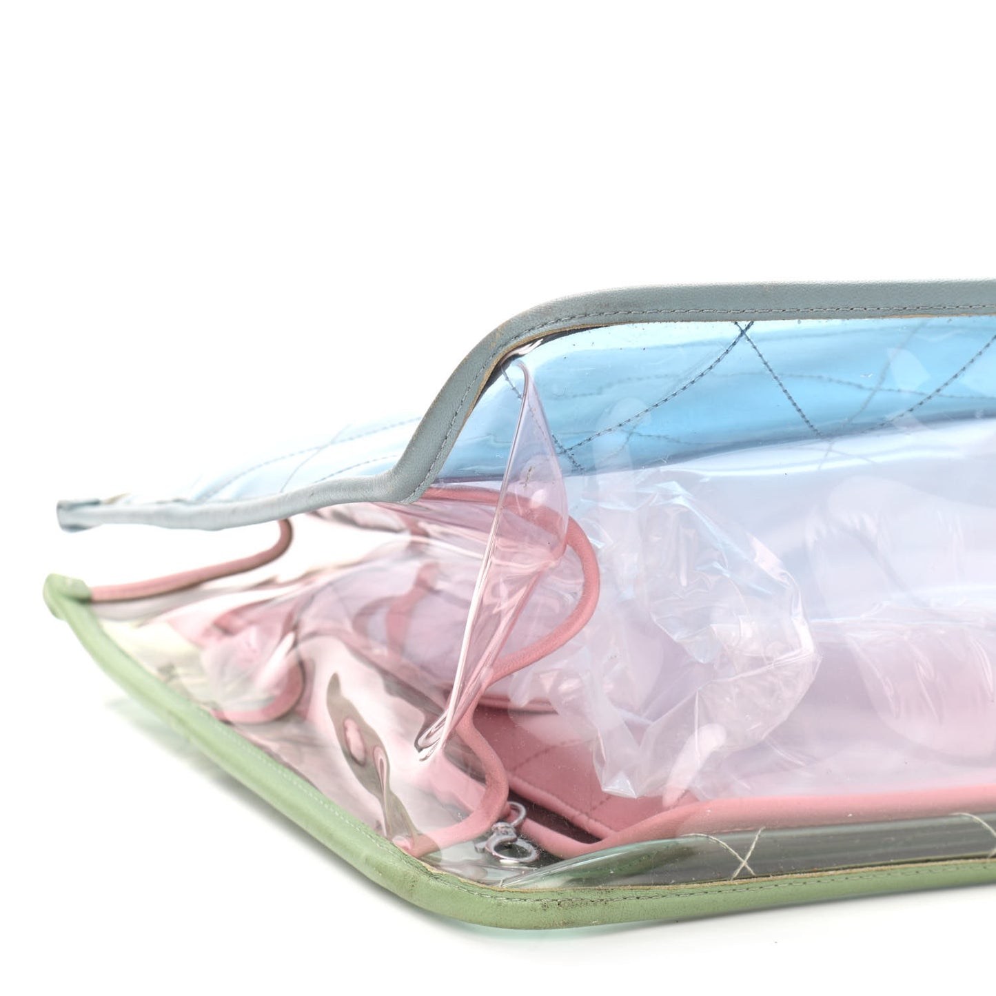 PVC Lambskin Stitched Medium Coco Splash Shopping Bag Blue Green Pink