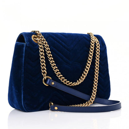 Gucci Velvet Matelasse Medium GG Marmont Shoulder Bag Cobalt Blue 3 of 18