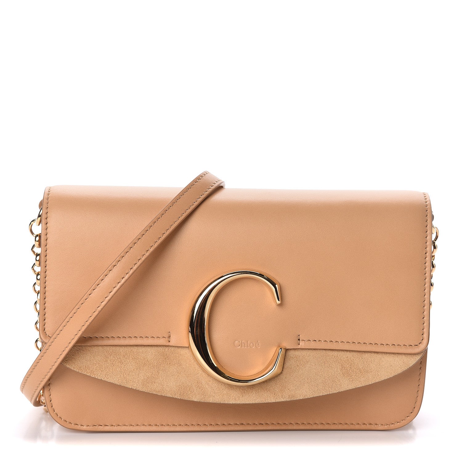 Chloe Calfskin Suede C Clutch With Chain Bleached Brown 1 of 10