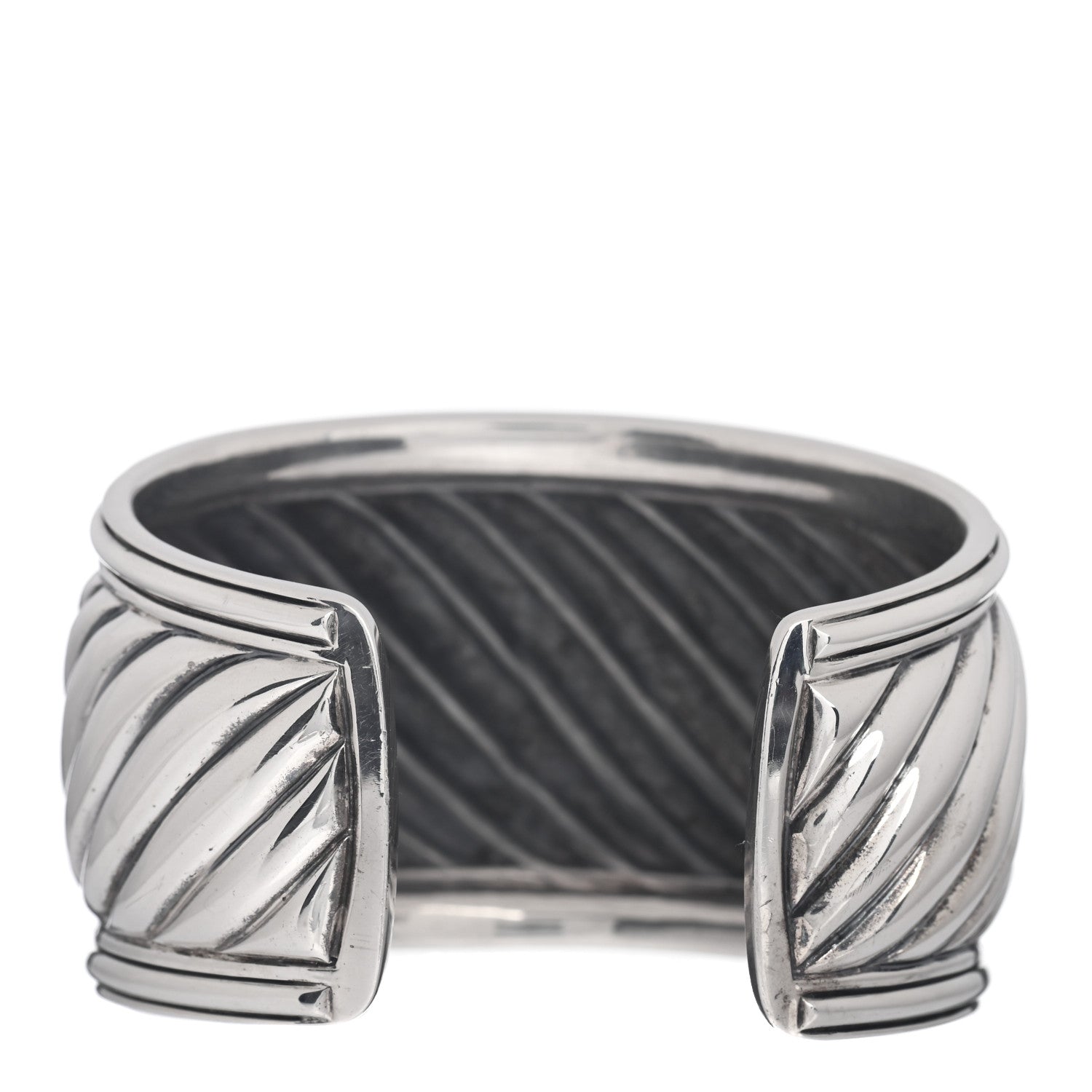 David Yurman Sterling Silver Diamond 41mm Sculpted Cable Cuff Bracelet 3 of 4