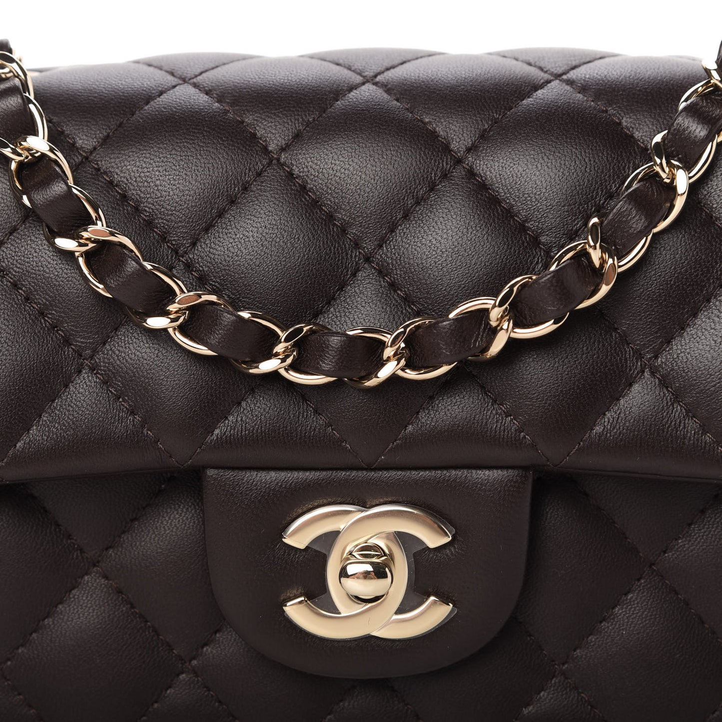 Lambskin Quilted Mini Rectangular Flap Dark Brown