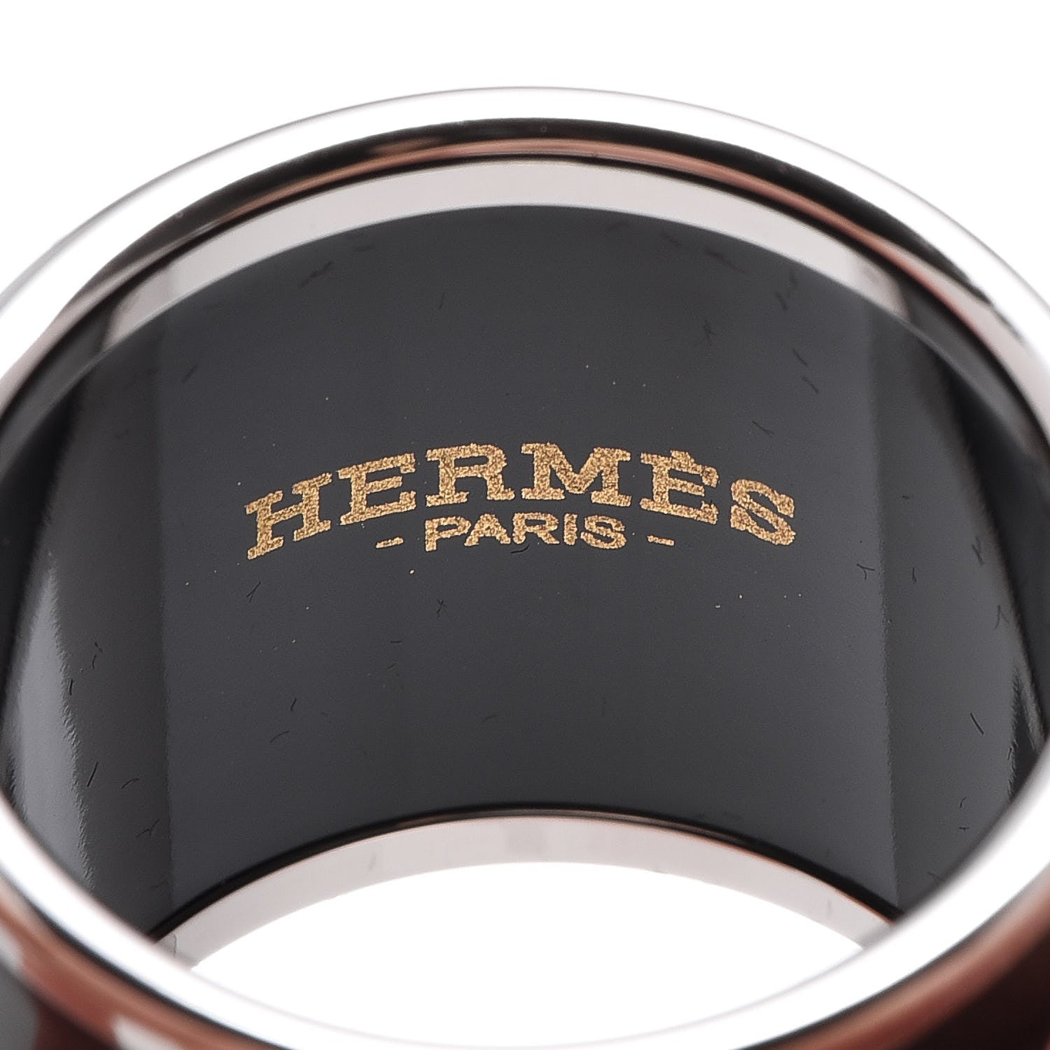 Hermes Enamel Printed Palladium Plated Rocabar Scarf Ring 4 of 6