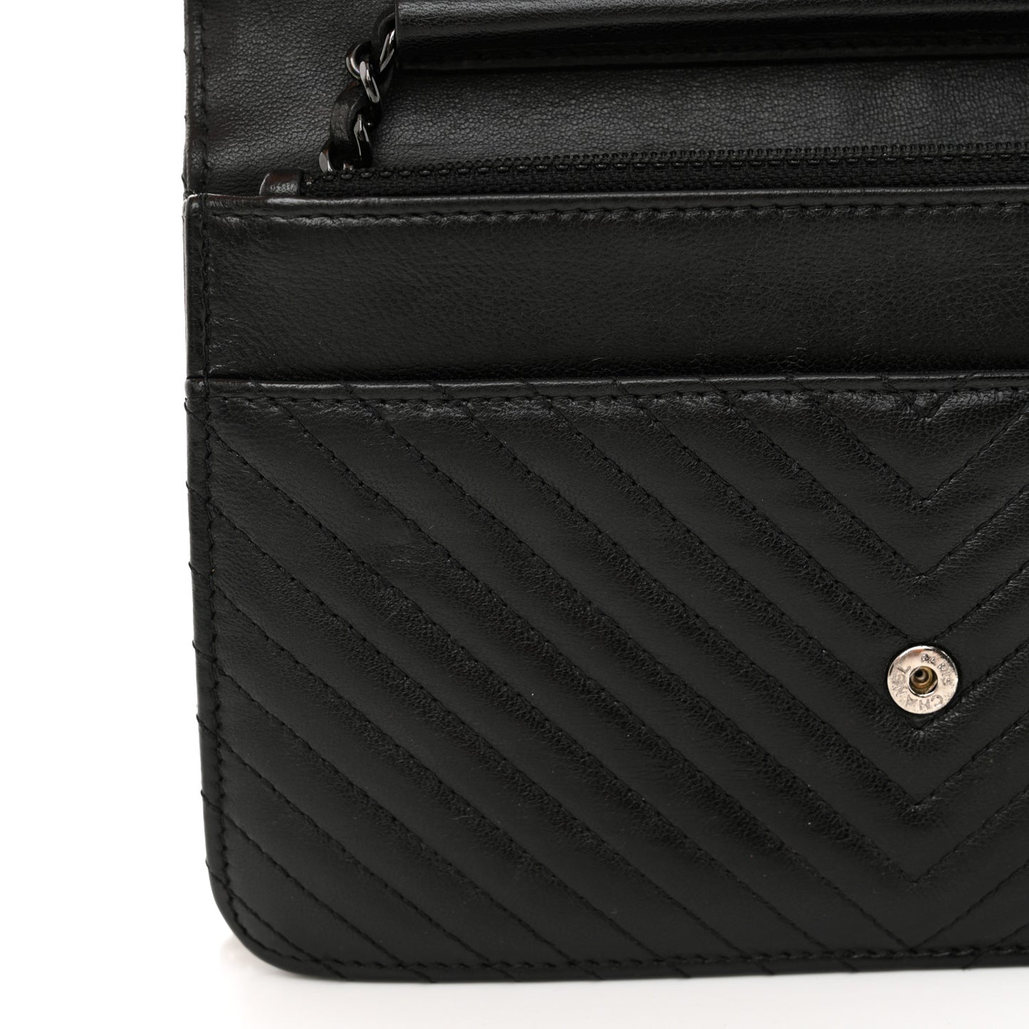 Lambskin Chevron Quilted Wallet On Chain WOC So Black