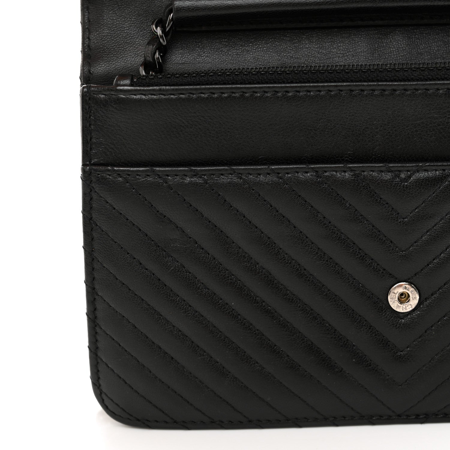 Chanel Lambskin Chevron Quilted Wallet On Chain WOC So Black 12 of 13