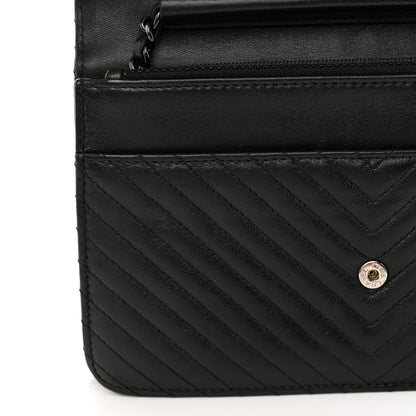 Chanel Lambskin Chevron Quilted Wallet On Chain WOC So Black 12 of 13