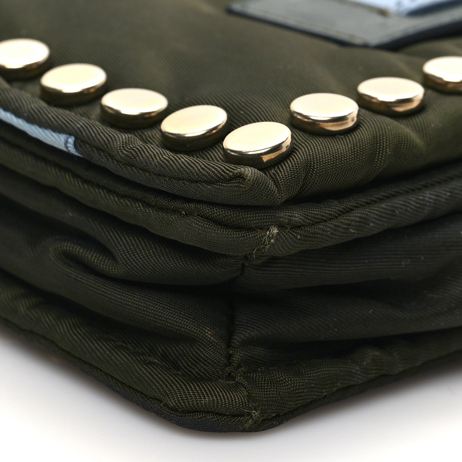Prada Tessuto Nylon Studded Mini Etiquette Flap Military Green 7 of 9
