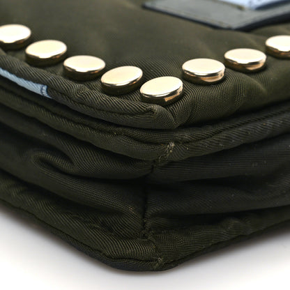 Prada Tessuto Nylon Studded Mini Etiquette Flap Military Green 7 of 9